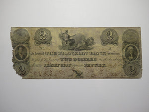 $2 1825 Jersey City New Jersey Obsolete Currency Bank Note Bill Franklin Bank