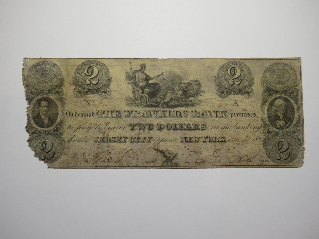 $2 1825 Jersey City New Jersey Obsolete Currency Bank Note Bill Franklin Bank