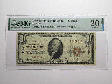 $10 1929 Two Harbors Minnesota National Currency Bank Note Bill #12357 VF20 PMG