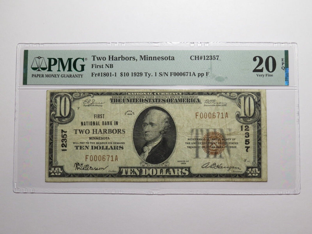 $10 1929 Two Harbors Minnesota National Currency Bank Note Bill #12357 VF20 PMG