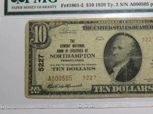 $10 1929 Northampton Pennsylvania National Currency Bank Note Bill Siegfried NB