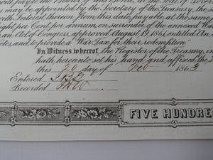 $500 1863 Confederate Bond Certificate Currency Bank Note UNC 14" X 9" USA