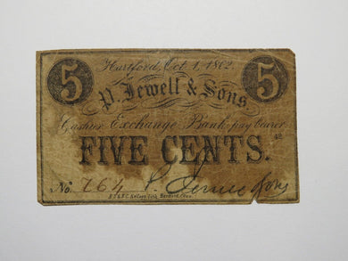 $.05 1862 Hartford Connecticut Obsolete Currency Bank Note Bill P. Jewell & Sons