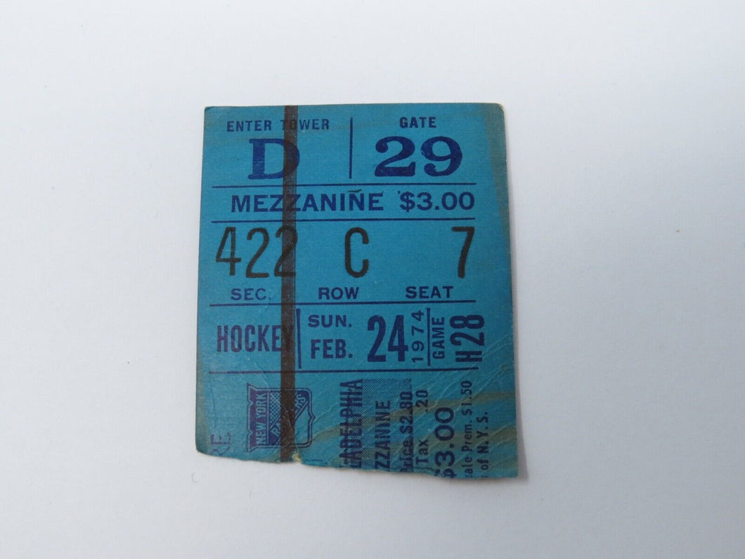 February 24, 1974 New York Rangers Vs Philadelphia Flyers NHL Hockey Ticket Stub