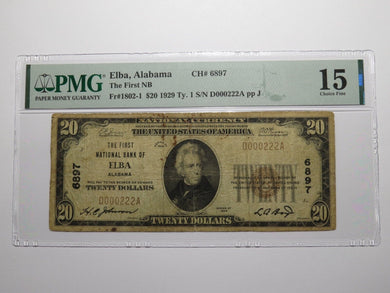 $20 1929 Elba Alabama AL National Currency Bank Note Bill Charter #6897 F15 PMG