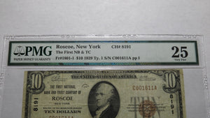 $10 1929 Roscoe New York NY National Currency Bank Note Bill Ch. #8191 VF PMG