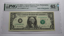 Load image into Gallery viewer, $1 2003 Radar Serial Number Federal Reserve Currency Bank Note Bill PMG UNC65EPQ