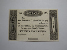 Load image into Gallery viewer, $.25 18__  Worthington Ohio Obsolete Currency Bank Note Remainder Ezra Griswold
