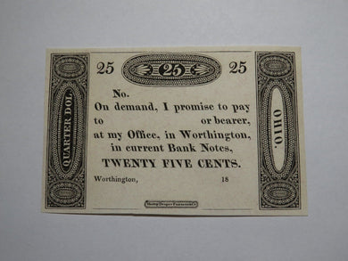 $.25 18__  Worthington Ohio Obsolete Currency Bank Note Remainder Ezra Griswold