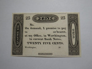 $.25 18__  Worthington Ohio Obsolete Currency Bank Note Remainder Ezra Griswold