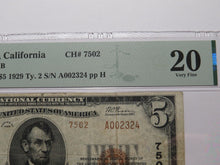 Load image into Gallery viewer, $5 1929 Oakdale California National Currency Bank Note Bill Ch. #7502 VF20 PMG