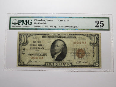 $10 1929 Churdan Iowa IA National Currency Bank Note Bill Ch. #6737 VF25 PMG