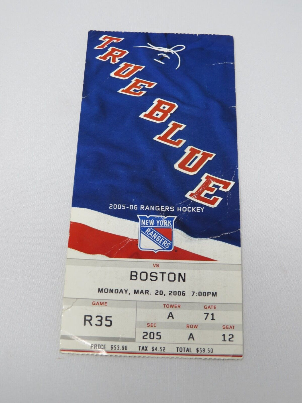March 20, 2006 New York Rangers Vs. Boston Bruins NHL Hockey Ticket Stub