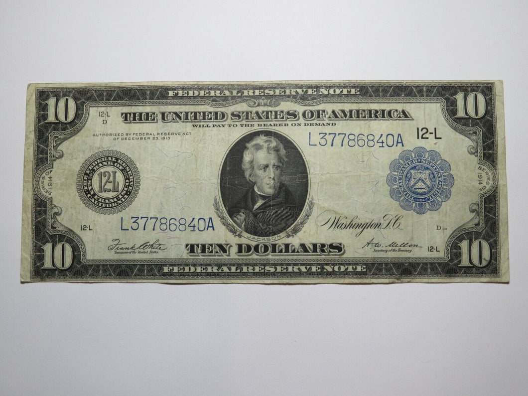 $10 1914 San Francisco CA Federal Reserve Large Bank Note Currency Bill VF