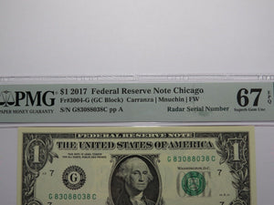 $1 2017 Radar Serial Number Federal Reserve Currency Bank Note Bill PMG UNC67EPQ