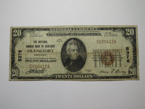 $20 1929 Frankfort Kentucky KY National Currency Bank Note Bill Ch. #5376 FINE