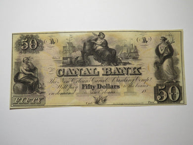 $50 18__ New Orleans Louisiana Obsolete Currency Bank Note Remainder Canal UNC++
