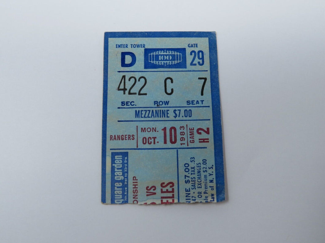 October 10, 1983 New York Rangers Vs. Los Angeles Kings NHL Hockey Ticket Stub