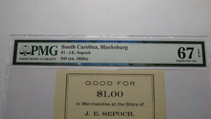 $1 1920's Blacksburg South Carolina Obsolete Currency Merchandise Note Bill!