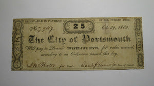 $.25 1862 Portsmouth Virginia VA Obsolete Currency Bank Note Bill! City of Port.