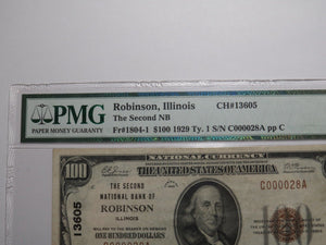 $100 1929 Robinson Illinois National Currency Bank Note Bill Ch. #13605 VF35 PMG
