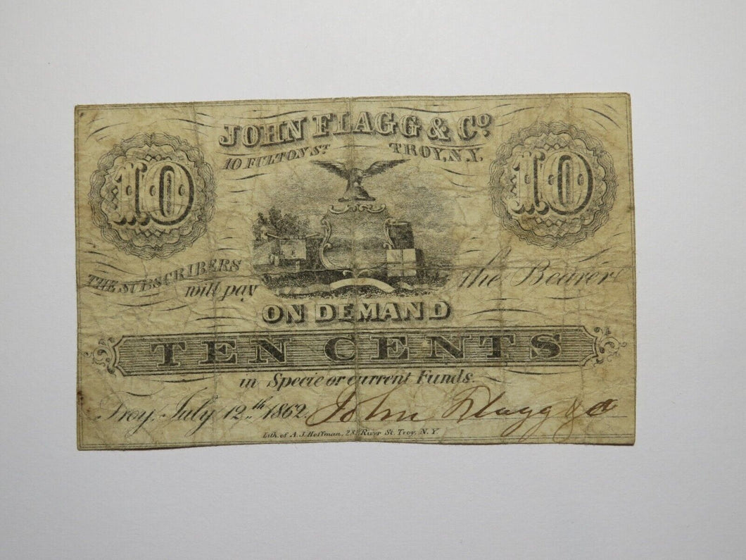 $.10 1862 Troy New York NY Obsolete Currency Bank Note Bill John Flagg & Co.