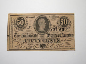 $.50 1864 Richmond Virginia VA Confederate Currency Bank Note Bill RARE T72