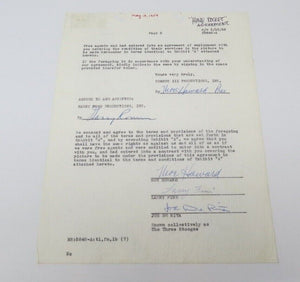 1959 "Have Rocket, Will Travel" Three Stooges Signed Contract Moe, Larry & Curly