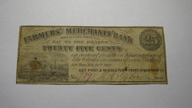 $.25 1862 Middletown Point New Jersey Obsolete Currency Bank Note Bill! Keyport