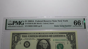 $1 2003 Radar Serial Number Federal Reserve Currency Bank Note Bill PMG UNC66EPQ