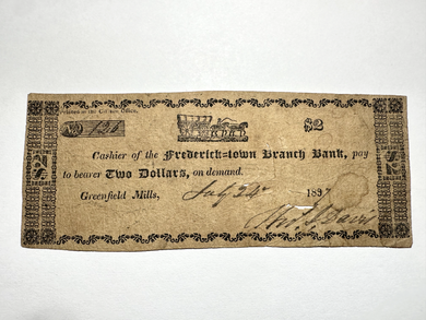 $2 1837 Greenfield Mills Maryland MD Obsolete Currency Bank Note Bill Frederick