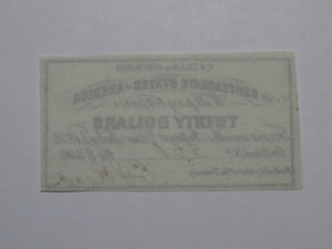$20 1861 Confederate Bond Coupon Certificate Currency Bank Note Bill UNC