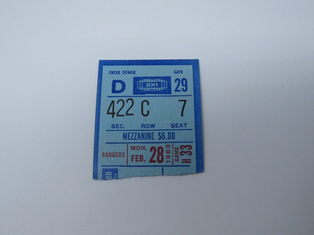 February 28, 1983 New York Rangers Vs. Pittsburgh Penguins Hockey Ticket Stub