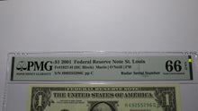 Load image into Gallery viewer, $1 2001 Radar Serial Number Federal Reserve Currency Bank Note Bill PMG UNC66EPQ