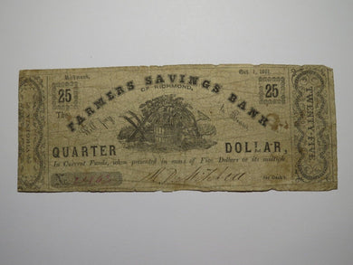 $.25 1861 Richmond Virginia Obsolete Currency Note Bill Farmers Savings Bank