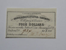 Load image into Gallery viewer, $4 1861 Confederate Bond Coupon Certificate Currency Bank Note Bill UNC