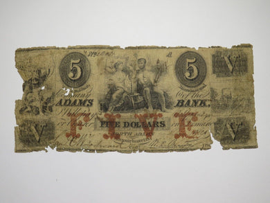 $5 1861 North Adams Massachusetts MA Obsolete Currency Bank Note Bill Adams Bank