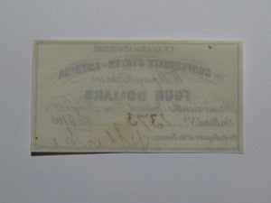 $4 1861 Confederate Bond Coupon Certificate Currency Bank Note Bill UNC