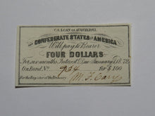 Load image into Gallery viewer, $4 1861 Confederate Bond Coupon Certificate Currency Bank Note Bill UNC