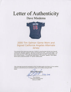 2000 Tim Salmon Anaheim Angels Game Used Worn MLB Baseball Jersey! Los Angeles