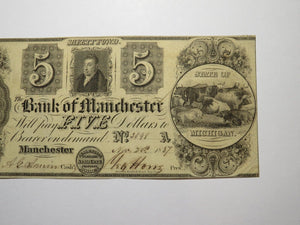 $5 1837 Manchester Michigan MI Obsolete Currency Bank Note Bill! Bank of Man