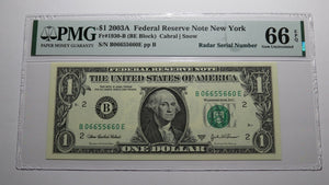 $1 2003 Radar Serial Number Federal Reserve Currency Bank Note Bill PMG UNC66EPQ