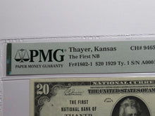 Load image into Gallery viewer, $20 1929 Thayer Kansas KS National Currency Bank Note Bill Ch. #9465 UNC64 PMG