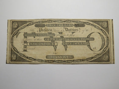 $2 18__ Woodstock Vermont VT Obsolete Currency Bank Note Bill Remainder UNC++