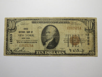 $10 1929 New York City NY National Currency Bank Note Bill #12553 Grace National