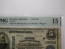Load image into Gallery viewer, $5 1902 Berkeley California CA National Currency Bank Note Bill #12320 F15 PMG