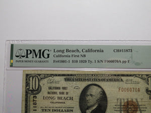 $10 1929 Long Beach California National Currency Bank Note Bill Ch. #11873 VF20