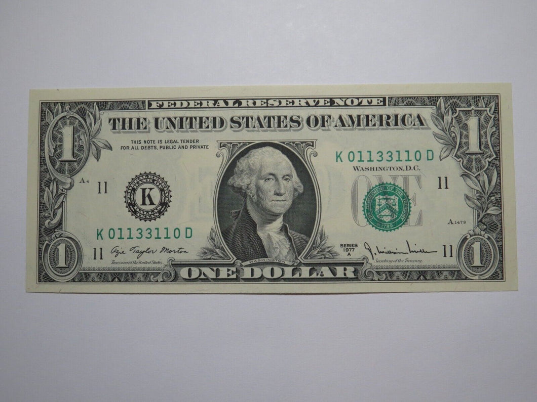 $1 1977 Radar Serial Number Federal Reserve Currency Bank Note Bill UNC 01133110