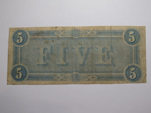 $5 1864 Richmond Virginia VA Confederate Currency Bank Note Bill RARE T69 FINE