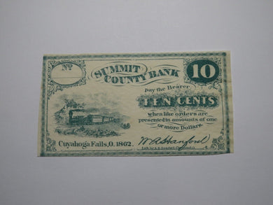 $.10 1862 Cuyahoga Falls Ohio OH Obsolete Currency Bank Note Bill Summit County